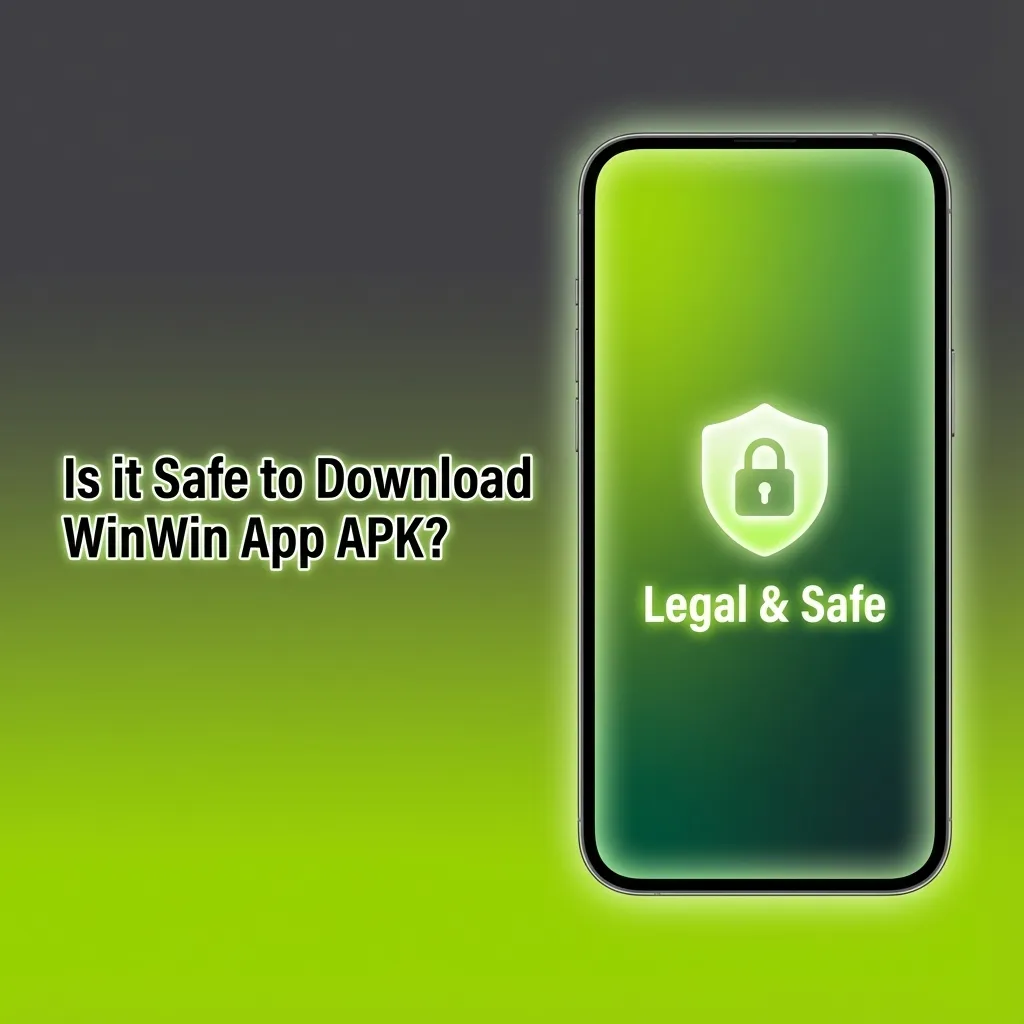 Graphic asking if downloading WinWin app APK is safe, highlighting licensing, SSL encryption, and secure official-site download