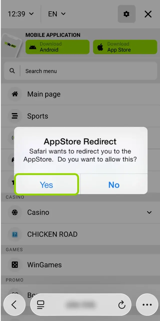 The App Store product page or configuration profile for the WinWin application.