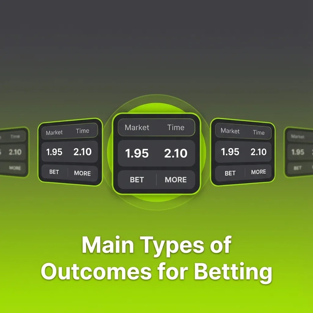 Infographic explaining main betting outcomes: 1X2, totals, handicaps, both teams to score, and player performance markets