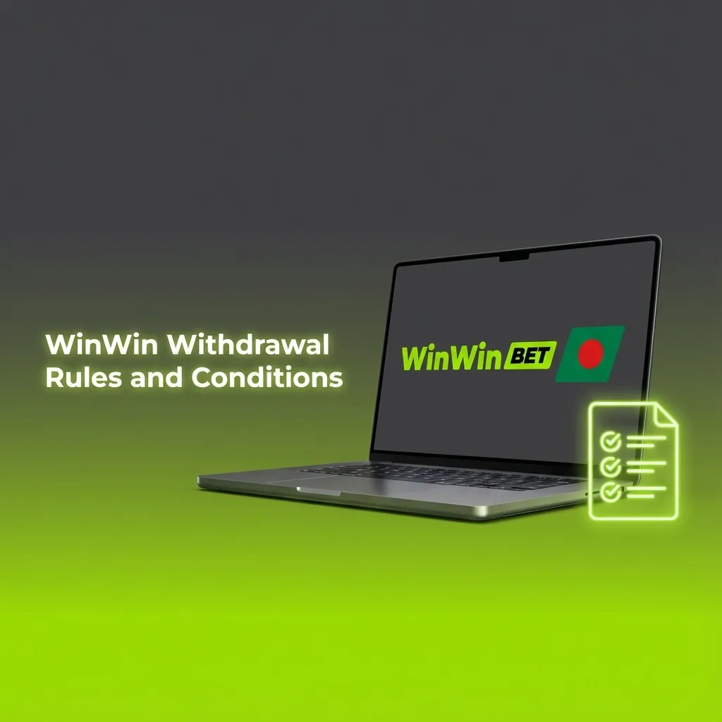 Infographic of WinWin Bangladesh withdrawal rules: KYC, same payment method, bonus wagering, single account, BDT limits